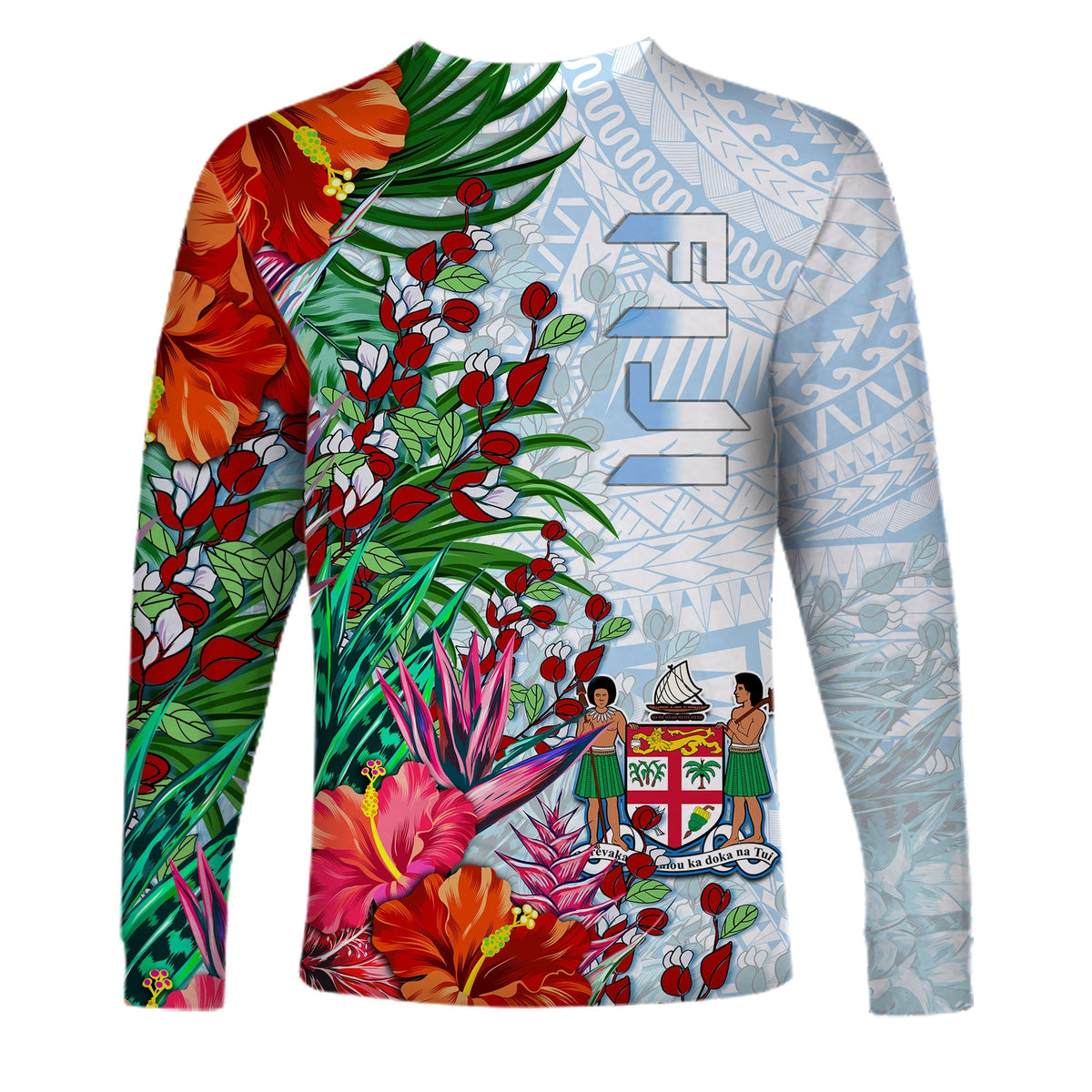Fiji Long Sleeve Shirt Proud Fijian Tapa mix Tagimoucia Flowers LT13 - Wonder Print Shop