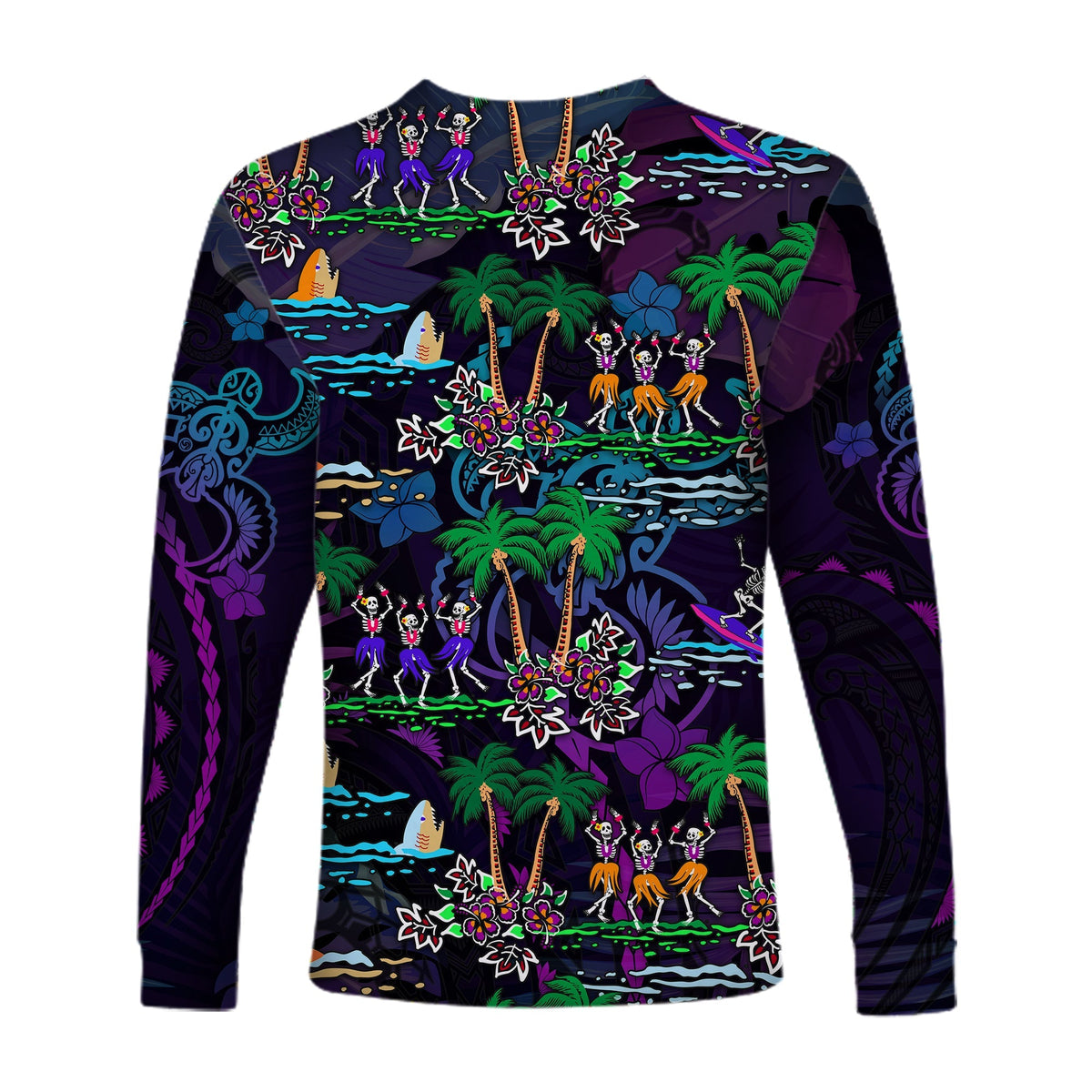 Hawaii Skeleton Dancing Long Sleeve Shirt Halloween Hawaiian Turtle LT13 - Wonder Print Shop