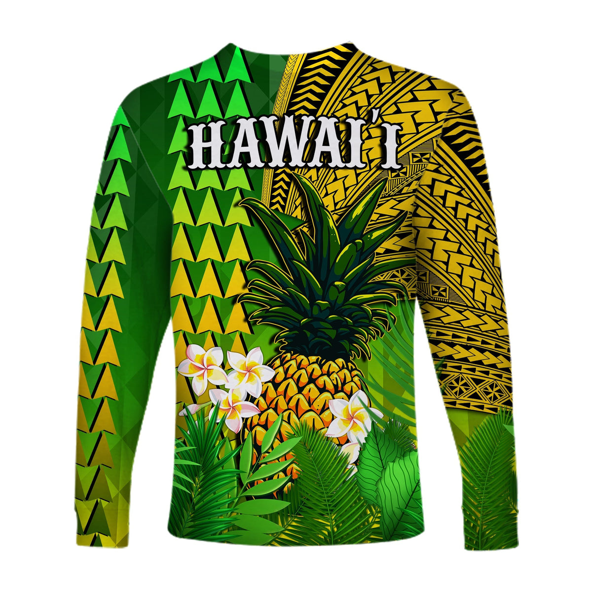 Hawaii Pineapple Long Sleeve Shirt Plumeria Frangipani Mix Tribal Pattern LT13 - Wonder Print Shop