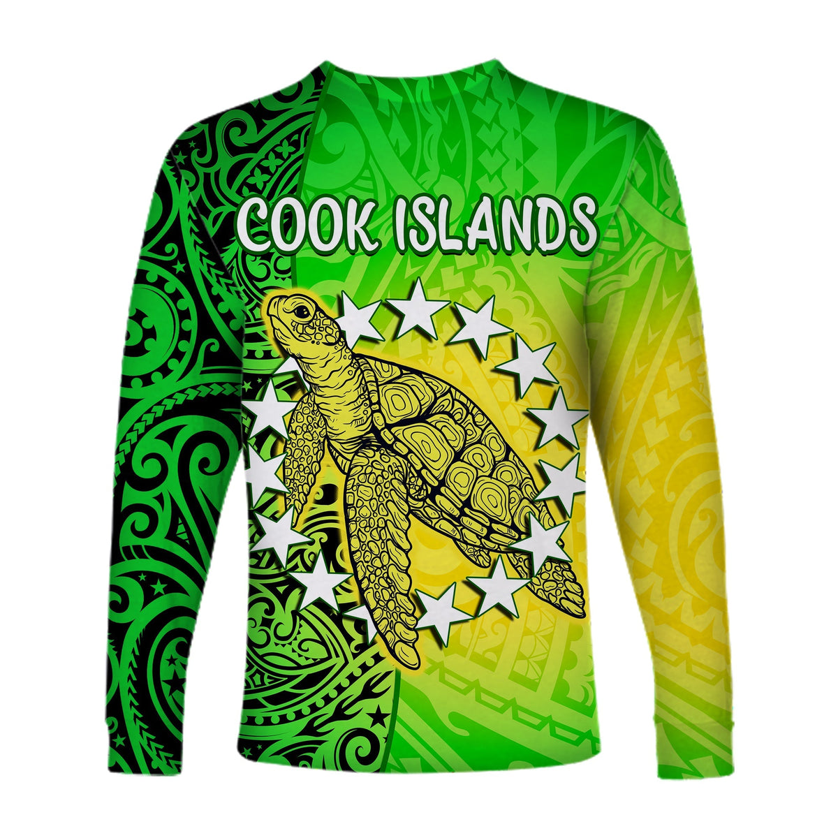 Cook Islands Long Sleeve Shirt Cook Islands Coat Of Arms Turtle Polynesian - Wonder Print Shop