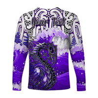 Custom Personalised Manaia Maori Long Sleeve Shirt Fern Aotearoa Purple Waves LT13 - Wonder Print Shop