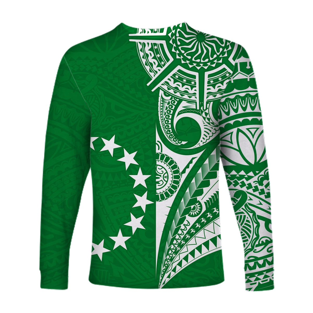 Cook Islands Tatau Long Sleeve Shirt Symbolize Passion Stars Version Green LT13 - Wonder Print Shop