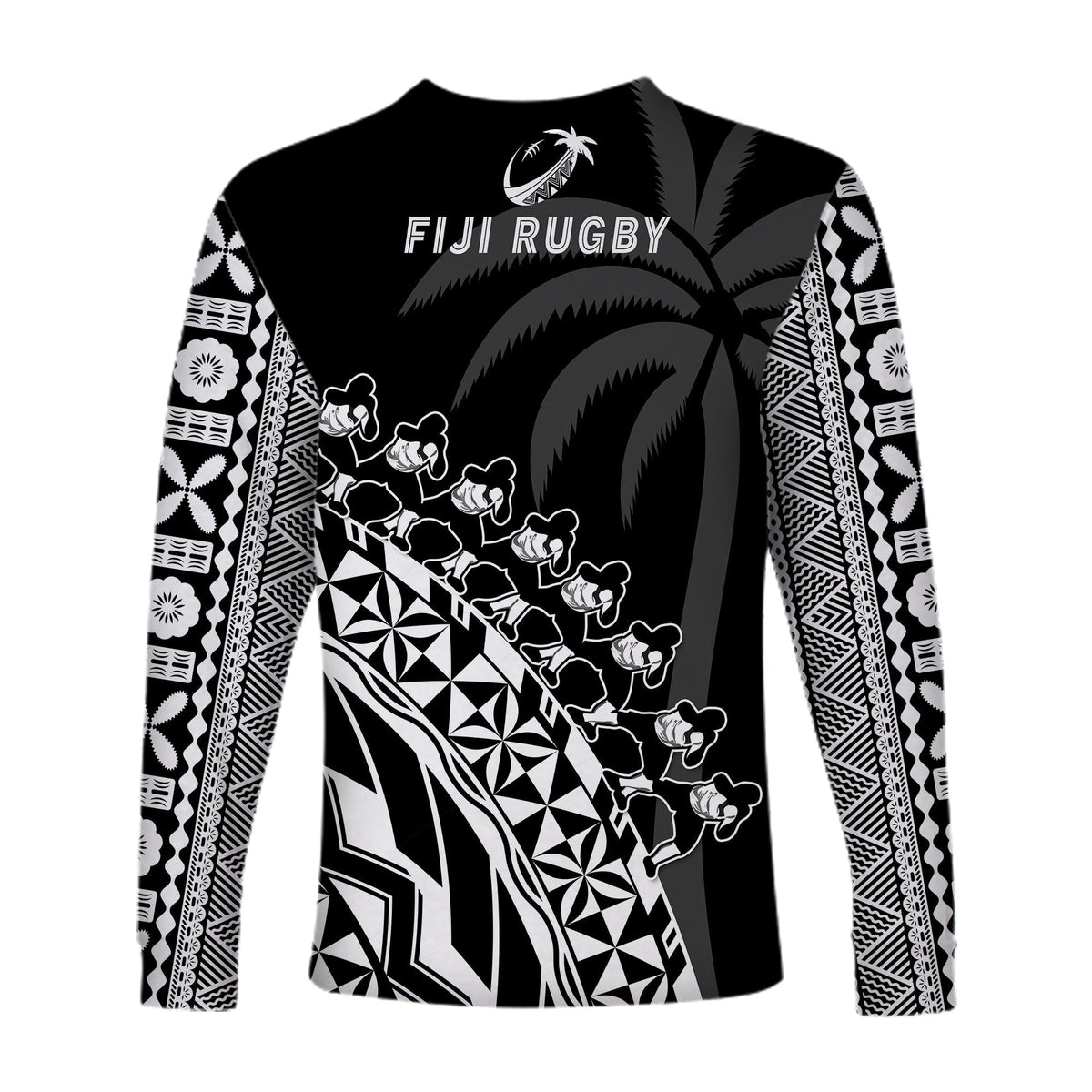 Fiji Rugby Long Sleeve Shirt Fijian Cibi Dance Tapa Pattern Black - Wonder Print Shop