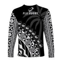Fiji Rugby Long Sleeve Shirt Fijian Cibi Dance Tapa Pattern Black - Wonder Print Shop