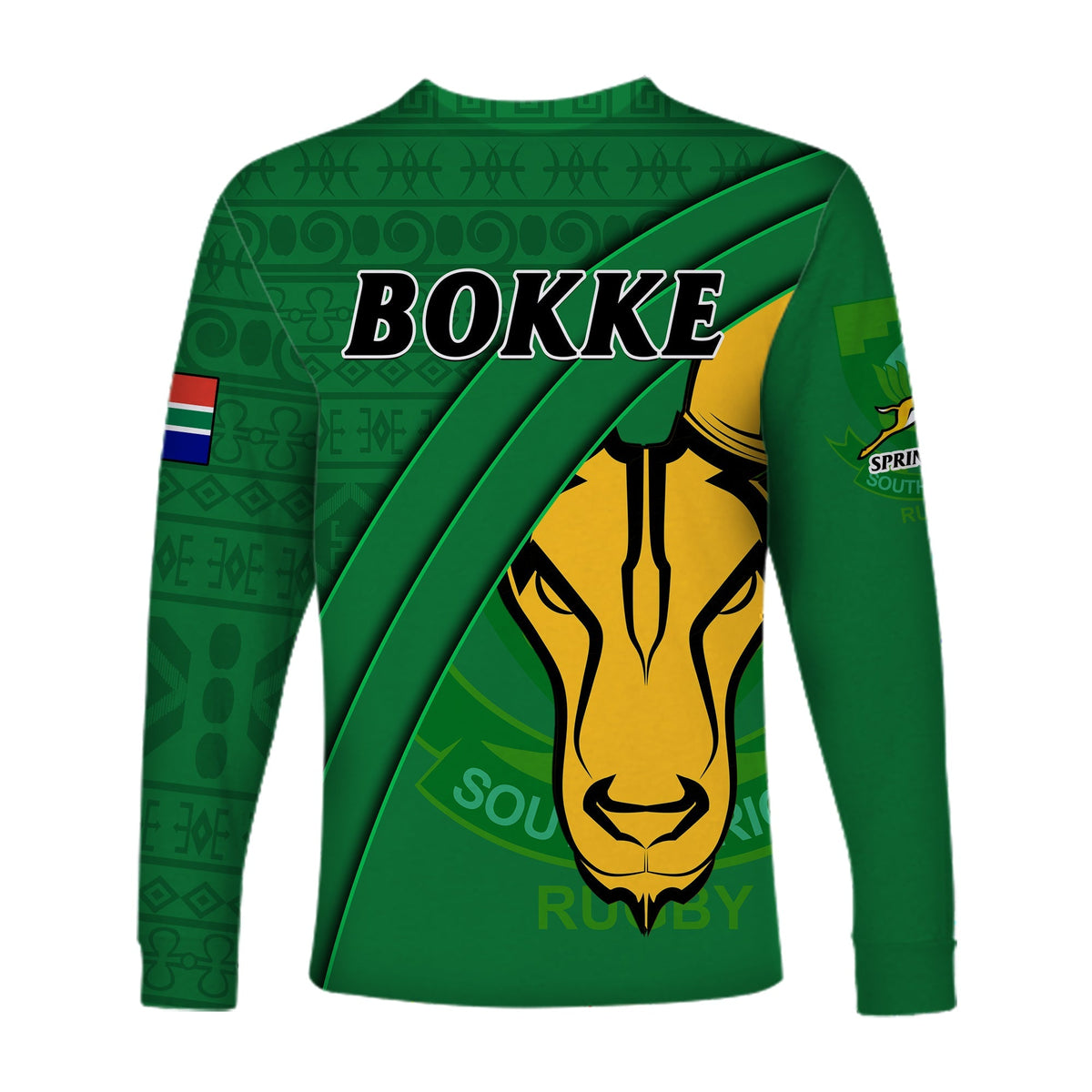 South Africa Rugby Long Sleeve Shirt Bokke Springbok With African Pattern Stronger Together - Wonder Print Shop