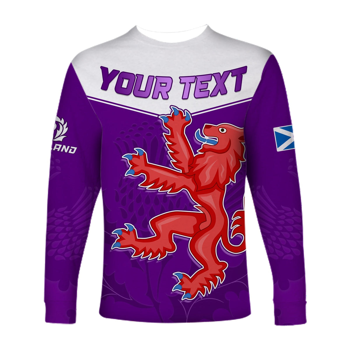 (Custom Personalised) Scottish Rugby Long Sleeve Shirt Map Of Scotland Thistle Purple Version - Wonder Print Shop