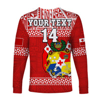 Custom Text And Number Tonga Rugby Long Sleeve Shirt Mate Maa Tonga Pacific Ngatu White - Wonder Print Shop