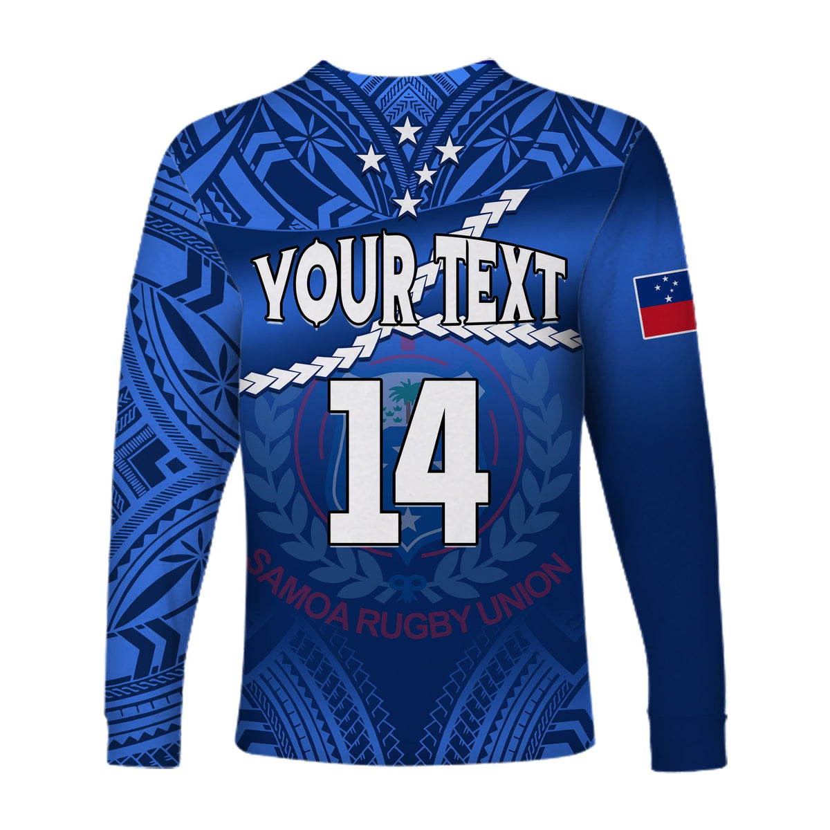 (Custom Text And Number) Samoa Rugby Long Sleeve Shirt Manu Samoa Polynesian Hibiscus Blue Style - Wonder Print Shop