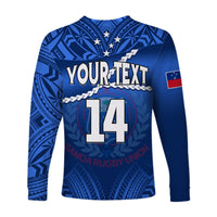 (Custom Text And Number) Samoa Rugby Long Sleeve Shirt Manu Samoa Polynesian Hibiscus Blue Style - Wonder Print Shop