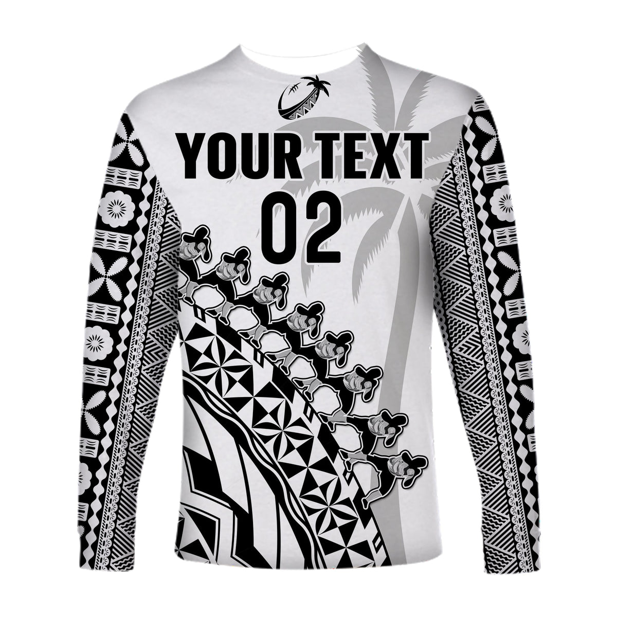 Custom Text And Number Fiji Rugby Long Sleeve Shirt Fijian Cibi Dance Tapa Pattern White - Wonder Print Shop