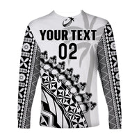 Custom Text And Number Fiji Rugby Long Sleeve Shirt Fijian Cibi Dance Tapa Pattern White - Wonder Print Shop