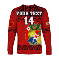Custom Text And Number Tonga Rugby Long Sleeve Shirt Mate Maa Tonga Pacific Ngatu Black - Wonder Print Shop