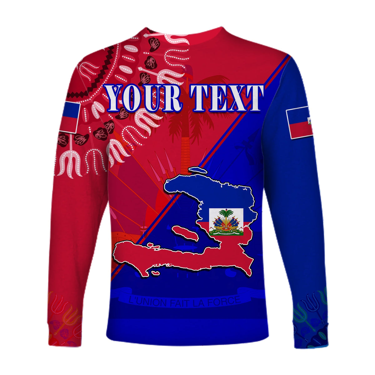 (Custom Personalised) Haiti Long Sleeve Shirt Haiti Flag Dashiki Simple Style - Wonder Print Shop