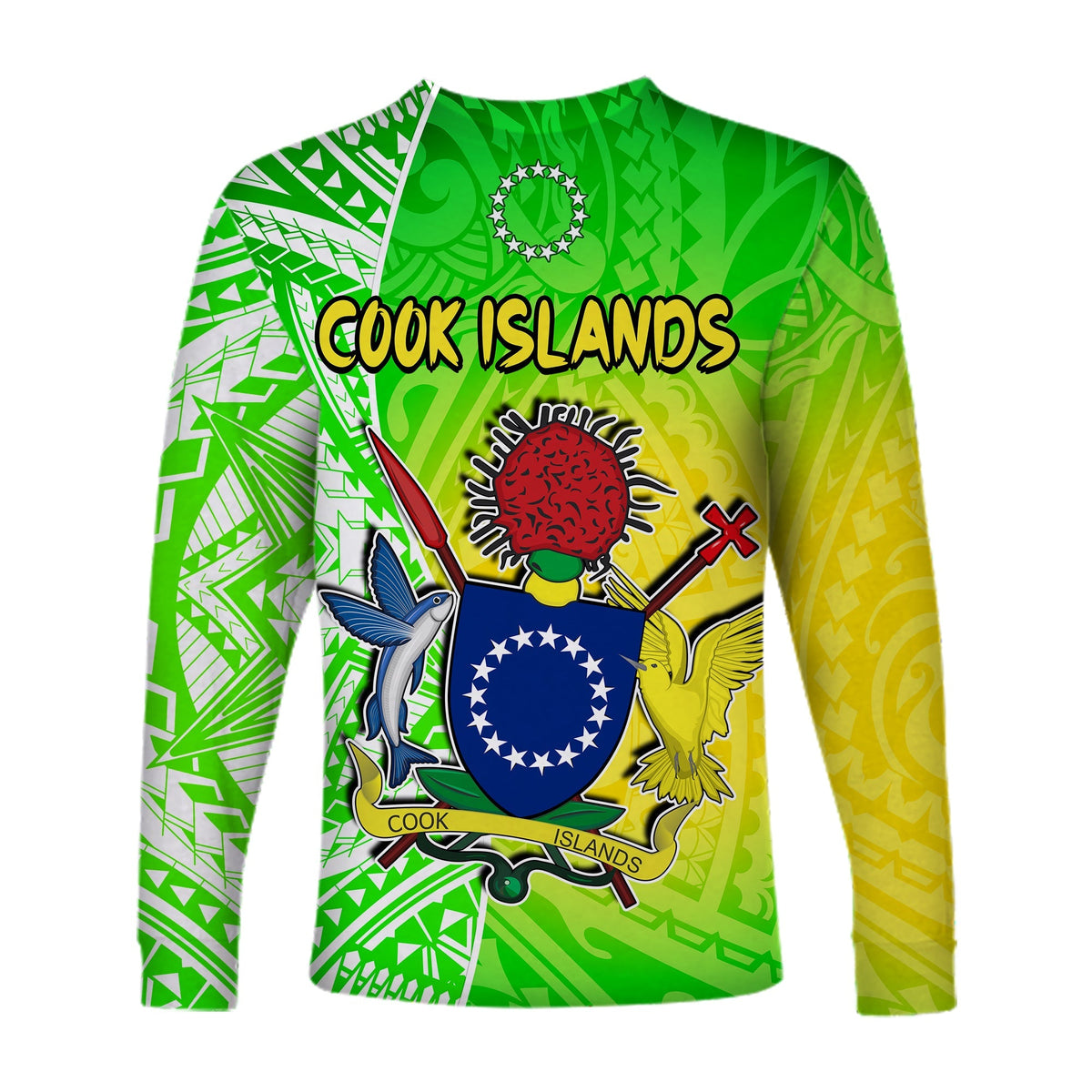Happy Mangaia Gospel Day Long Sleeve Shirt Cook Islands Coat of Arms Polynesian Pattern - Wonder Print Shop