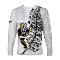 New Zealand 2022 Rugby Long Sleeve Shirt All Black Silver Fern Maori Pattern Version White - Wonder Print Shop