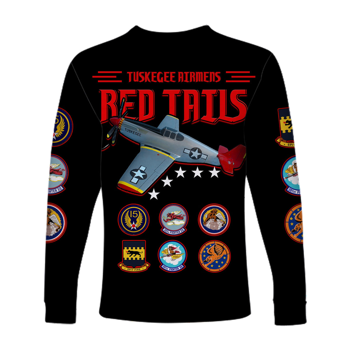 (Custom Personalised) Tuskegee Airmen Long Sleeve Shirt US Military Black Red Tails LT13 - Wonder Print Shop