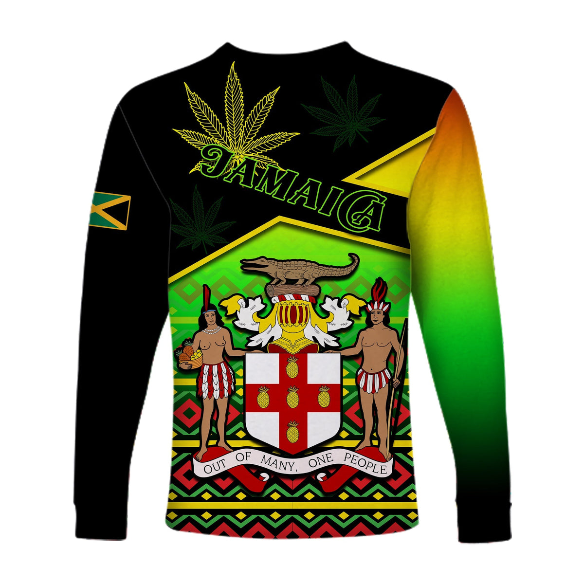 Jamaica Lion Long Sleeve Shirt Jamaican Pattern Version Reggae Colors LT13 - Wonder Print Shop