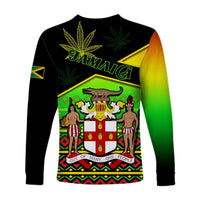 Jamaica Lion Long Sleeve Shirt Jamaican Pattern Version Reggae Colors LT13 - Wonder Print Shop