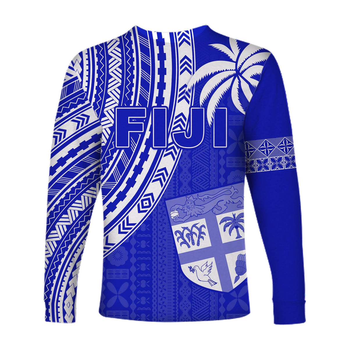 Fiji Rugby Sevens Long Sleeve Shirt Fijian 7s Tapa Polynesian Blue Ver.02 LT13 - Wonder Print Shop