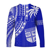 Fiji Rugby Sevens Long Sleeve Shirt Fijian 7s Tapa Polynesian Blue Ver.02 LT13 - Wonder Print Shop