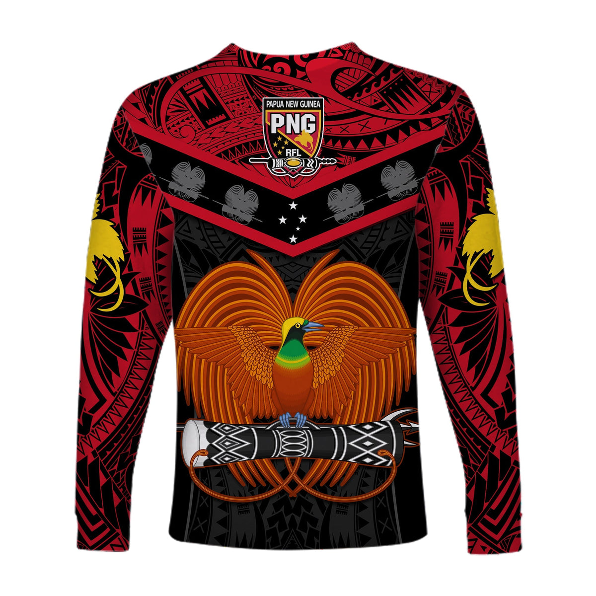 Papua New Guinea Rugby Long Sleeve Shirt PNG Kumuls Bird Of Paradise Black - Wonder Print Shop