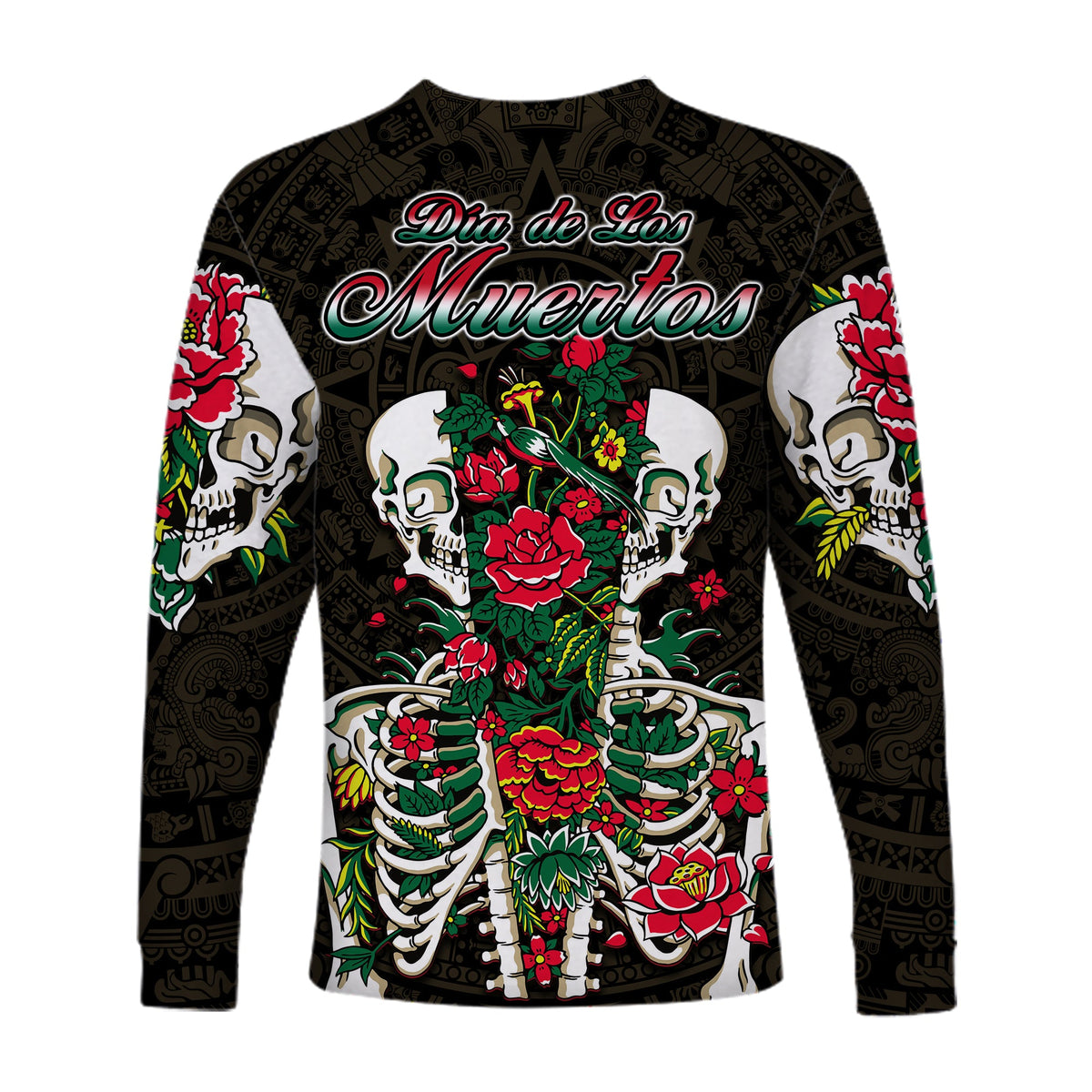 Mexico Long Sleeve Shirt Floral Skull Dia De Los Muertos - Wonder Print Shop