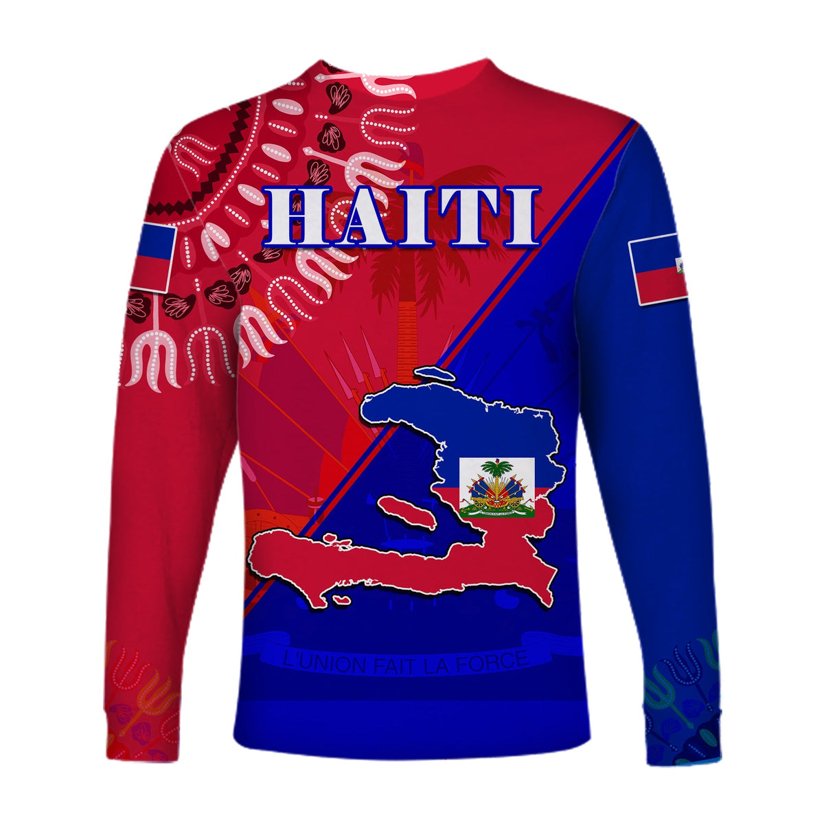 Haiti Long Sleeve Shirt Haiti Flag Dashiki Simple Style - Wonder Print Shop