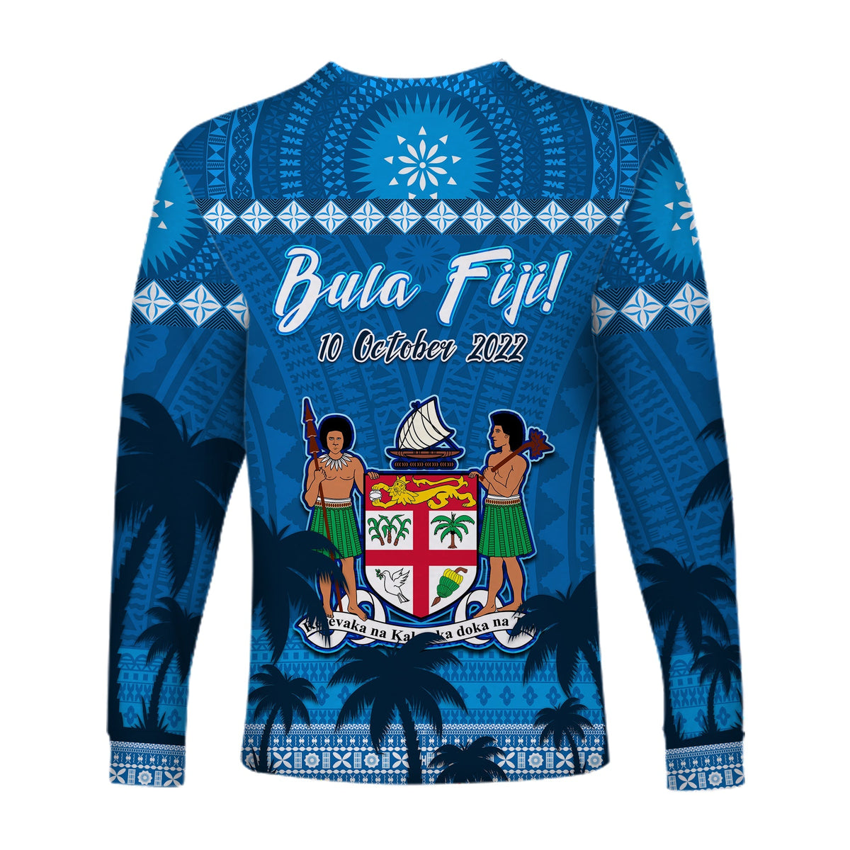 Bula Fiji Day Long Sleeve Shirt Fijian Tapa with Palm Tree 52nd Anniversary LT13 - Wonder Print Shop