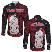 Custom Personalised New Zealand Christmas Long Sleeve Button Shirt Hei Tiki Red Pohutukawa Meri Kirihimete - Wonder Print Shop