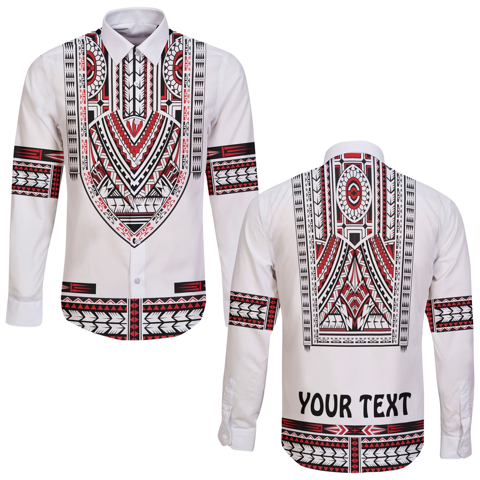 Custom Personalised Polynesian Long Sleeve Button Shirt Dashiki With Polynesian Tattoo Royal Version - Wonder Print Shop
