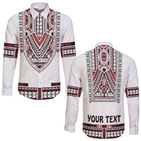 Custom Personalised Polynesian Long Sleeve Button Shirt Dashiki With Polynesian Tattoo Royal Version - Wonder Print Shop