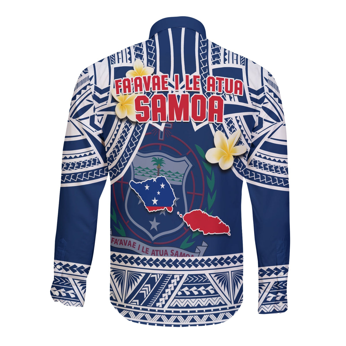 Samoa Long Sleeve Button Shirt Samoan Plumeria Flowers Mix Polynesian Pattern - Wonder Print Shop