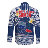 Samoa Long Sleeve Button Shirt Samoan Plumeria Flowers Mix Polynesian Pattern - Wonder Print Shop