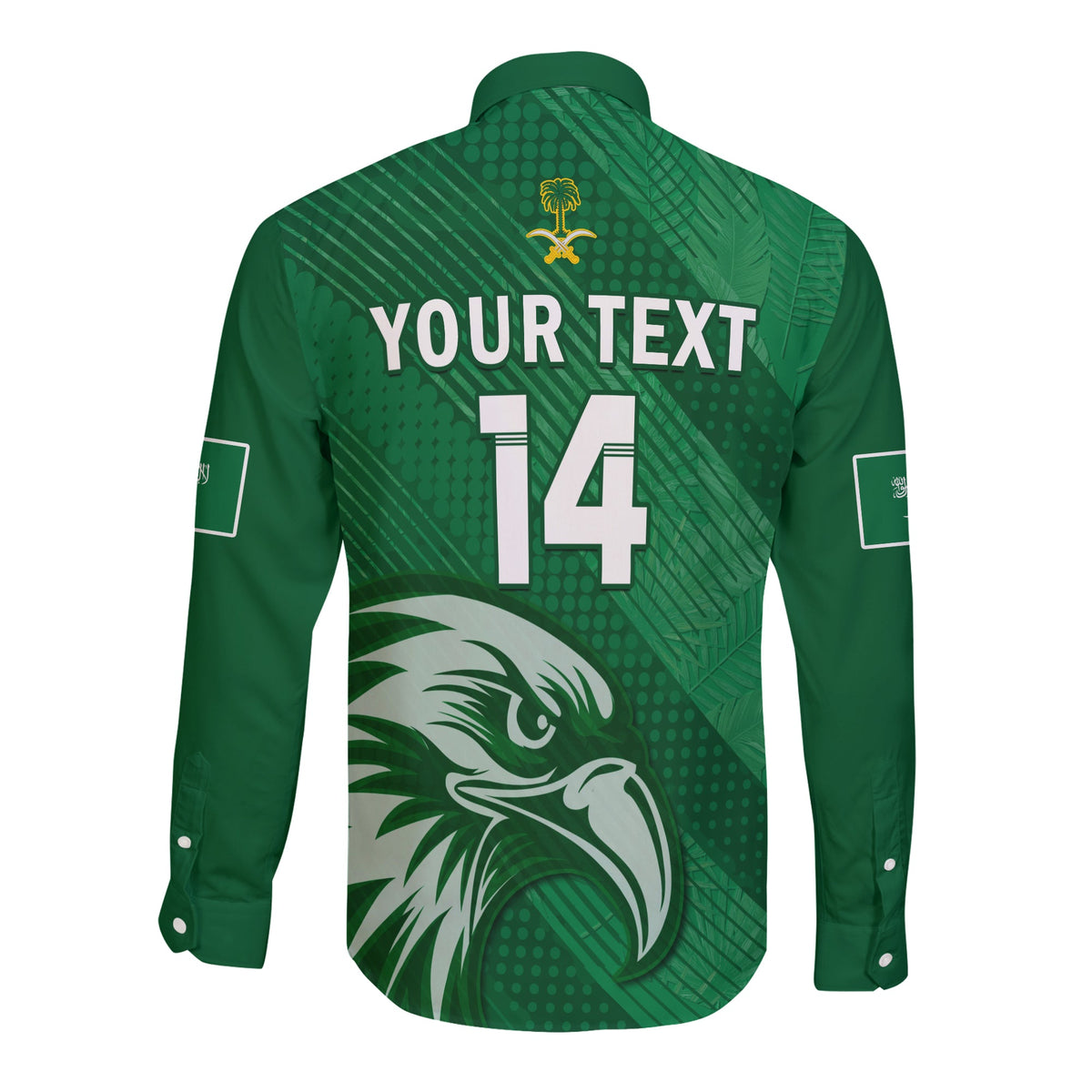 (Custom Text And Number) Saudi Arabia Football Long Sleeve Button Shirt Green Falcons World Cup 2022 - Wonder Print Shop