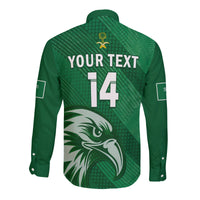(Custom Text And Number) Saudi Arabia Football Long Sleeve Button Shirt Green Falcons World Cup 2022 - Wonder Print Shop