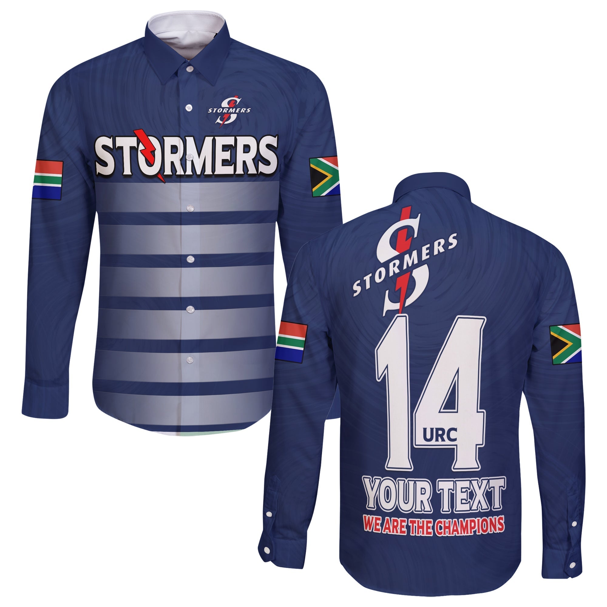 (Custom Text And Number) Stormers South Africa Rugby Long Sleeve Button Shirt We Are The Champions URC Unity - Wonder Print Shop