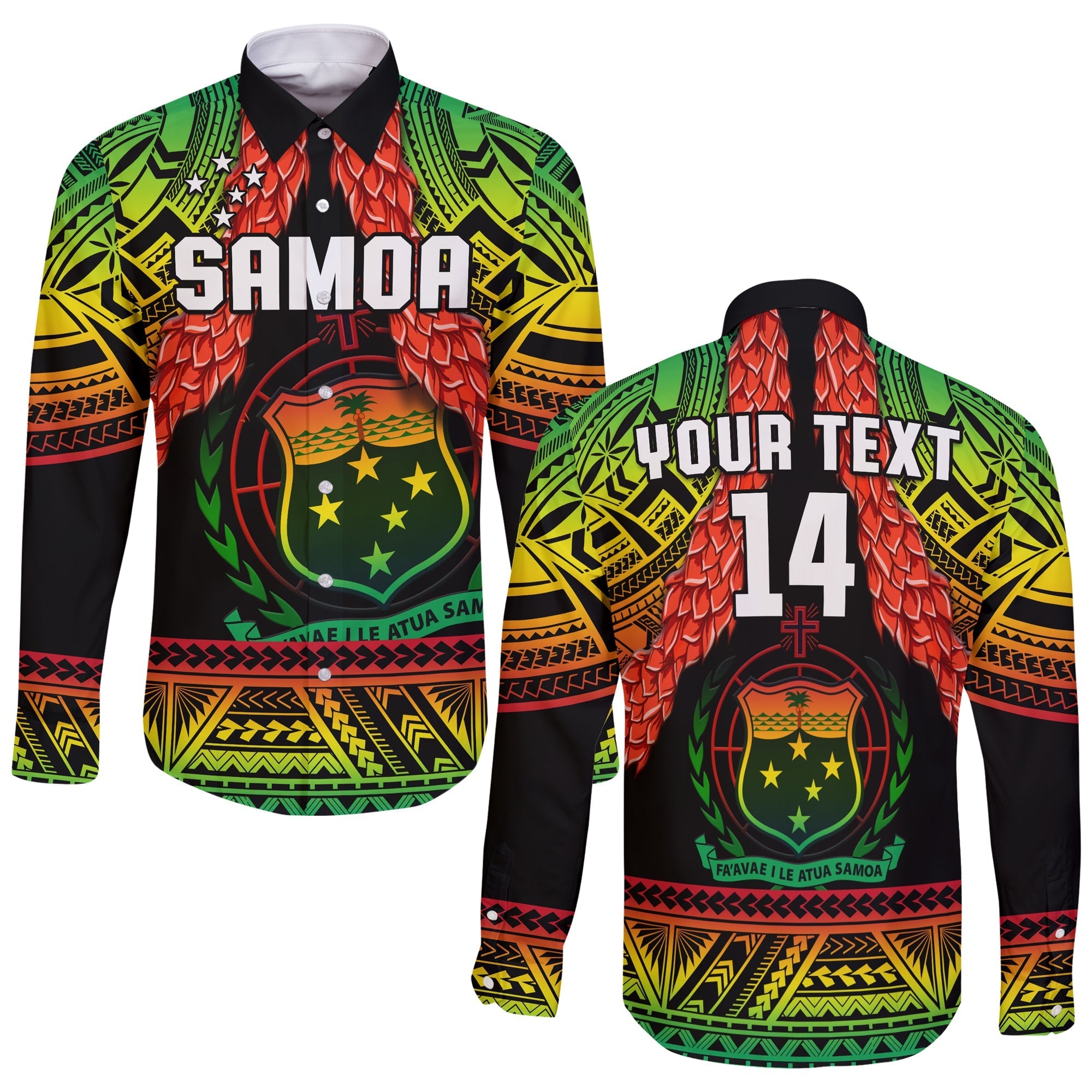 Custom Text And Number Samoa Rugby Long Sleeve Button Shirt Teuila Torch Ginger Gradient Style - Wonder Print Shop