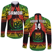 Custom Text And Number Samoa Rugby Long Sleeve Button Shirt Teuila Torch Ginger Gradient Style - Wonder Print Shop