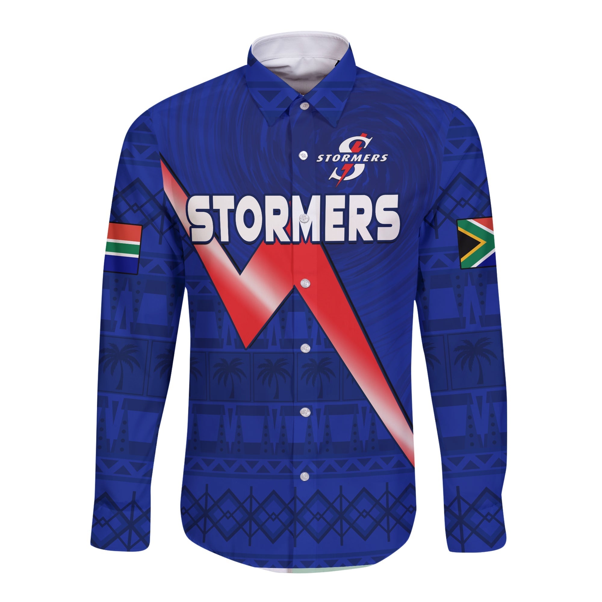 Stormers South Africa Rugby Long Sleeve Button Shirt We Are The Champions URC African Pattern - Wonder Print Shop