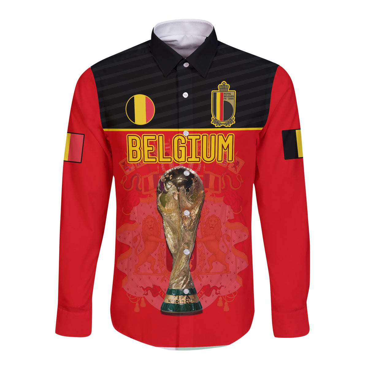 Belgium Football 2022 Long Sleeve Button Shirt De Rode Duivels Sporty Style - Wonder Print Shop
