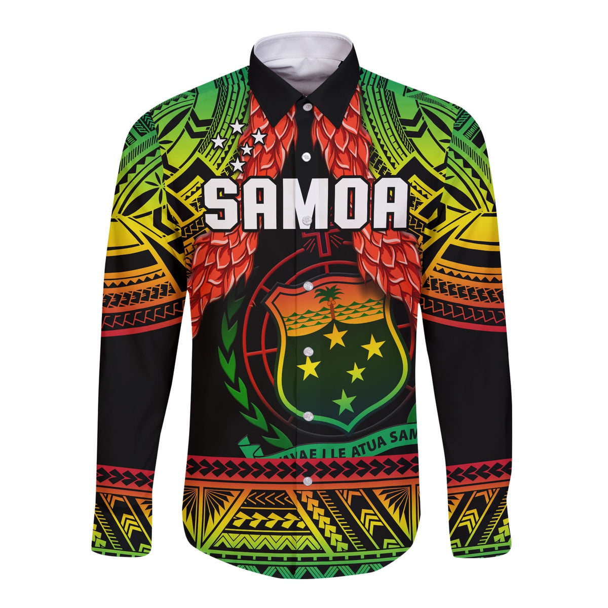 Custom Text And Number Samoa Rugby Long Sleeve Button Shirt Teuila Torch Ginger Gradient Style - Wonder Print Shop