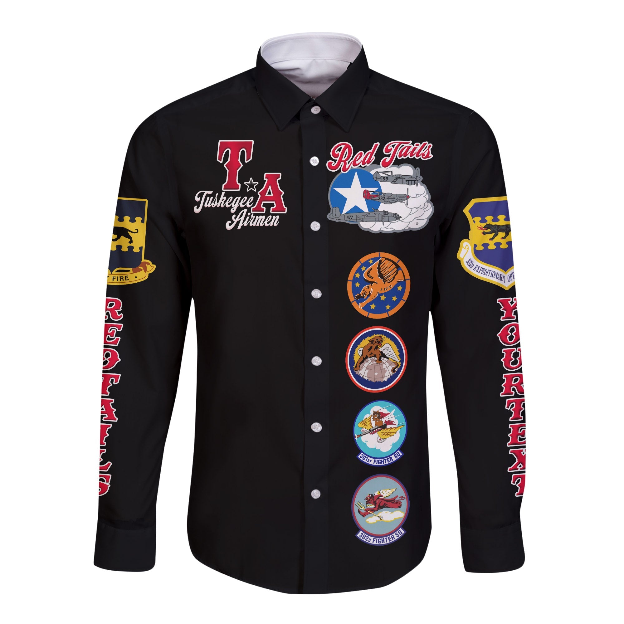 (Custom Personalised) Tuskegee Airmen Long Sleeve Button Shirt Red Tail Angels American Heros - Wonder Print Shop