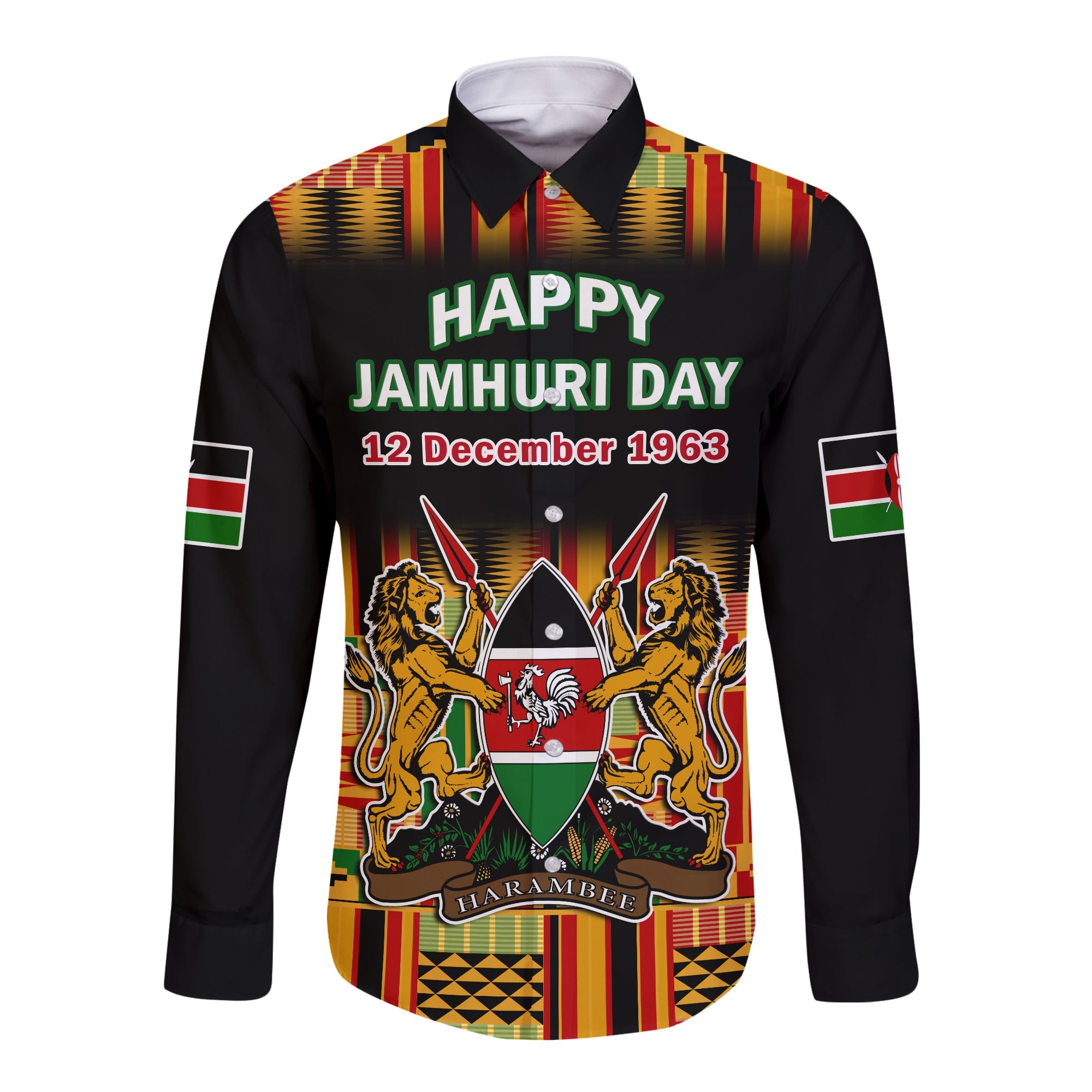 Kenya Long Sleeve Button Shirt Happy Jamhuri Day Kenyan Pattern - Wonder Print Shop