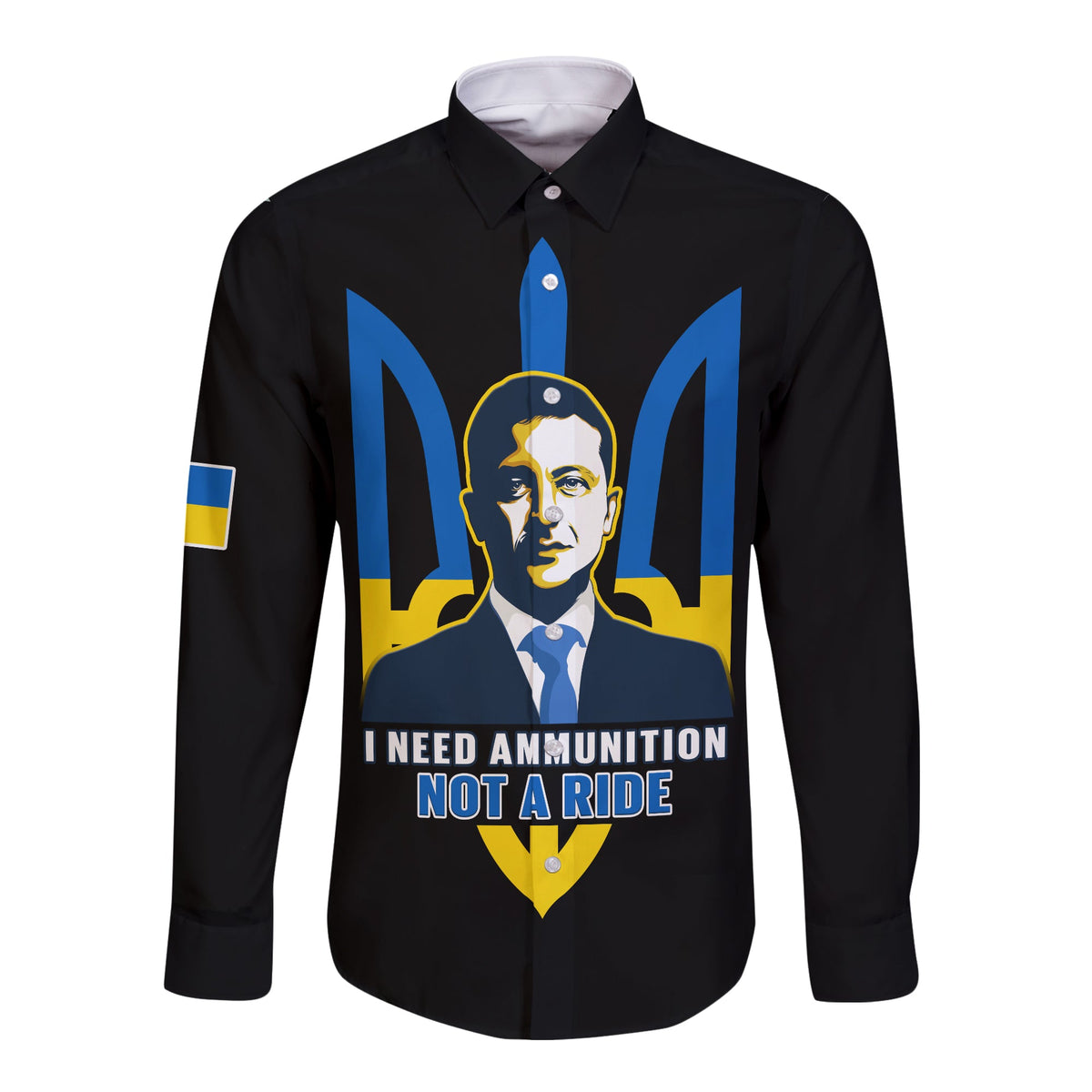Custom Personalised Ukraine Long Sleeve Button Shirt Ukraine Gold Trident Slava Ukraini Black - Wonder Print Shop