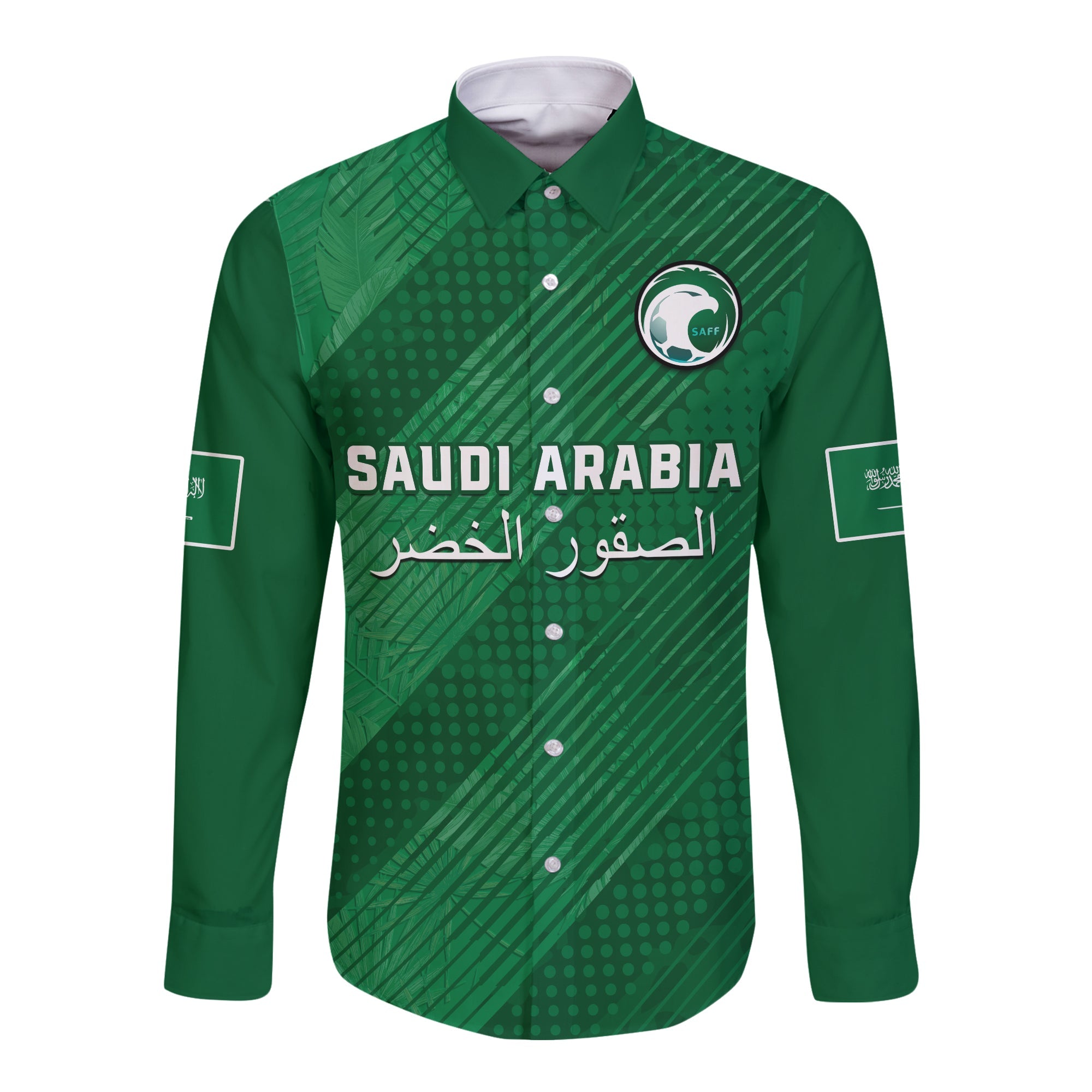 custom-text-and-number-saudi-arabia-football-long-sleeve-button-shirt-green-falcons-world-cup-2022