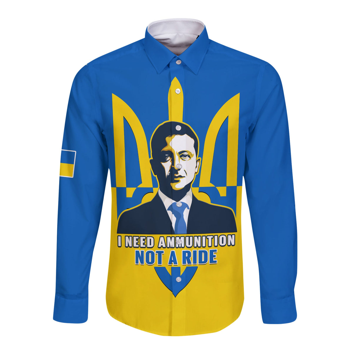 Custom Personalised Ukraine Long Sleeve Button Shirt Ukraine Gold Trident Slava Ukraini Blue - Wonder Print Shop