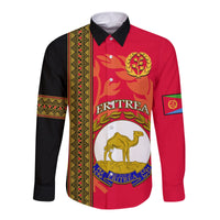 (Custom Personalised) Eritrea Long Sleeve Button Shirt African Pattern Happy Independence Day Version Black - Wonder Print Shop