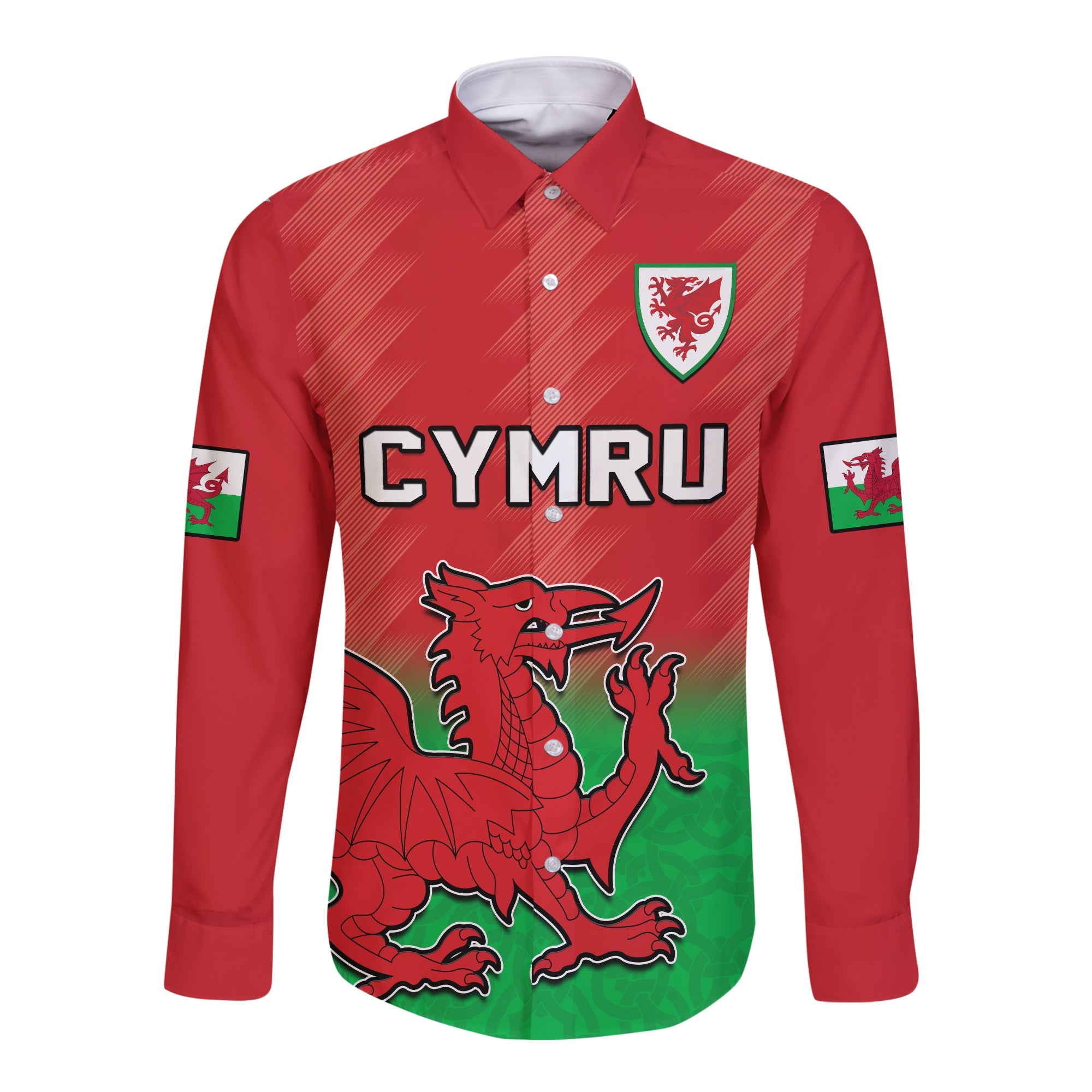 Wales Football Long Sleeve Button Shirt World Cup 2022 Come On Cymru Yma O Hyd - Wonder Print Shop