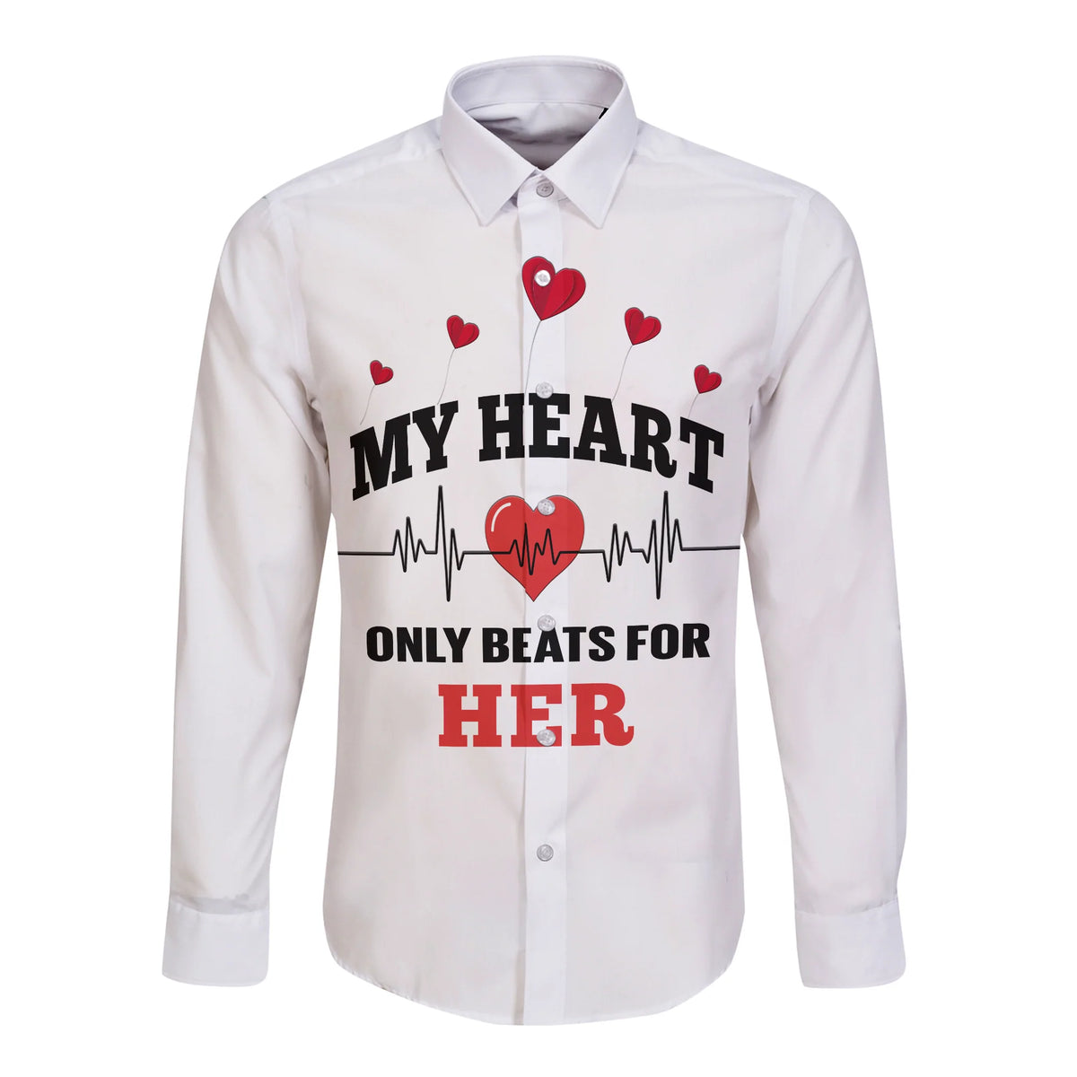 (Custom Personalised) American Valentines Day Long Sleeve Shirt White My Heart Only Beats For Her - Wonder Print Shop