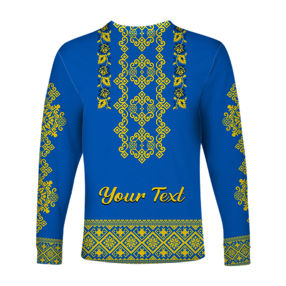 (Custom Personalised) Ukraine Long Sleeve Shirt Yellow Ukrainian Folk - Wonder Print Shop